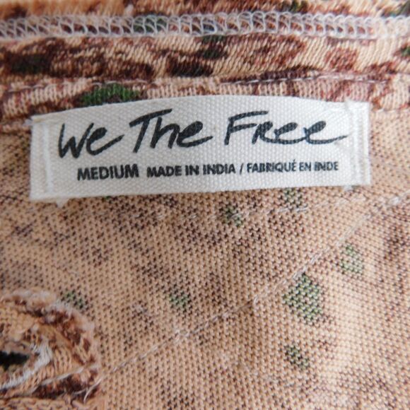 We The Free Thermal Henley Button Floral Boho Thermal Top Medium Buttons Tan NWT - Picture 13 of 16